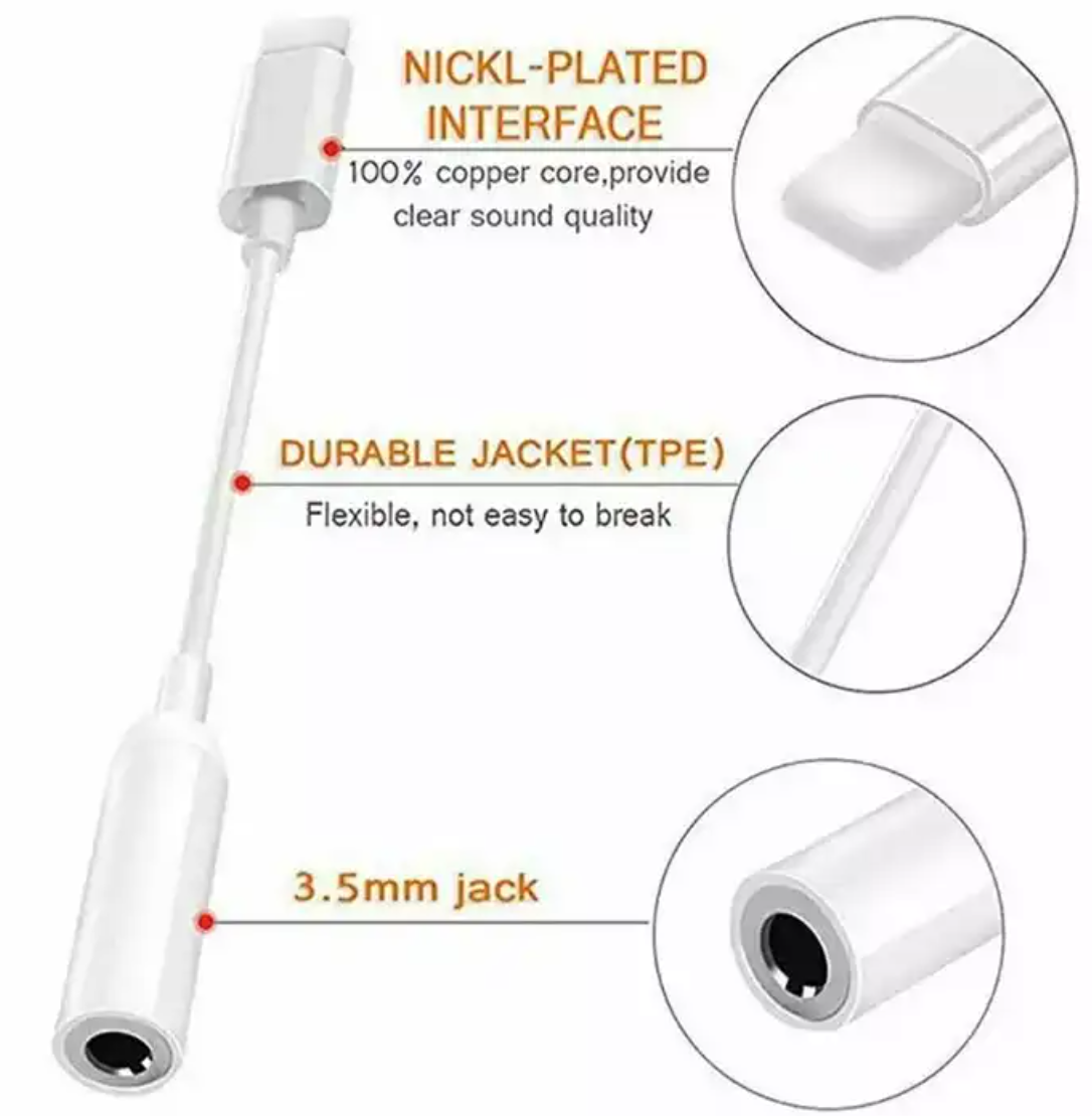 Headphone Audio Adapter Lighting To 3.5mm Headphone Jack Cable for iPhone 适用于 iPhone 的耳机音频适配器 Lighting 至 3.5 毫米耳机插孔电缆 - Image 2