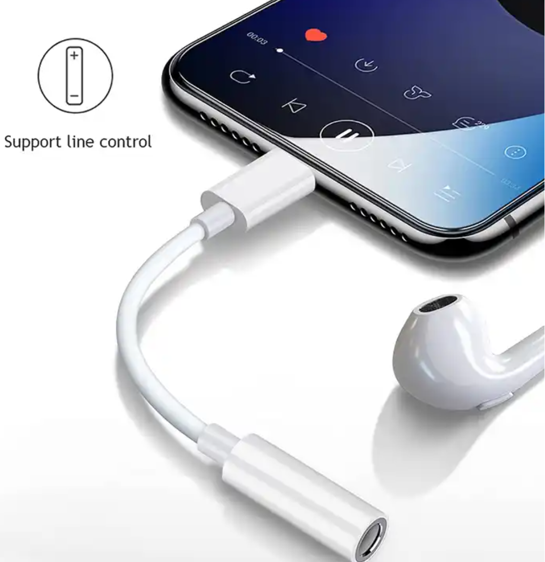 Headphone Audio Adapter Lighting To 3.5mm Headphone Jack Cable for iPhone 适用于 iPhone 的耳机音频适配器 Lighting 至 3.5 毫米耳机插孔电缆