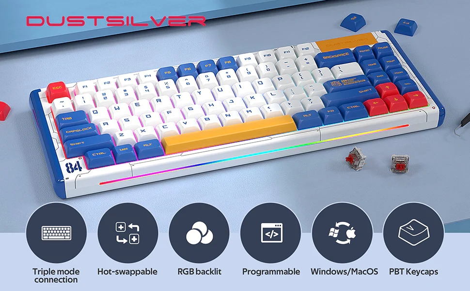 DUSTSILVER D84 Wireless Mechanical Keyboard DUSTSILVER D84 无线机械键盘 - Image 3