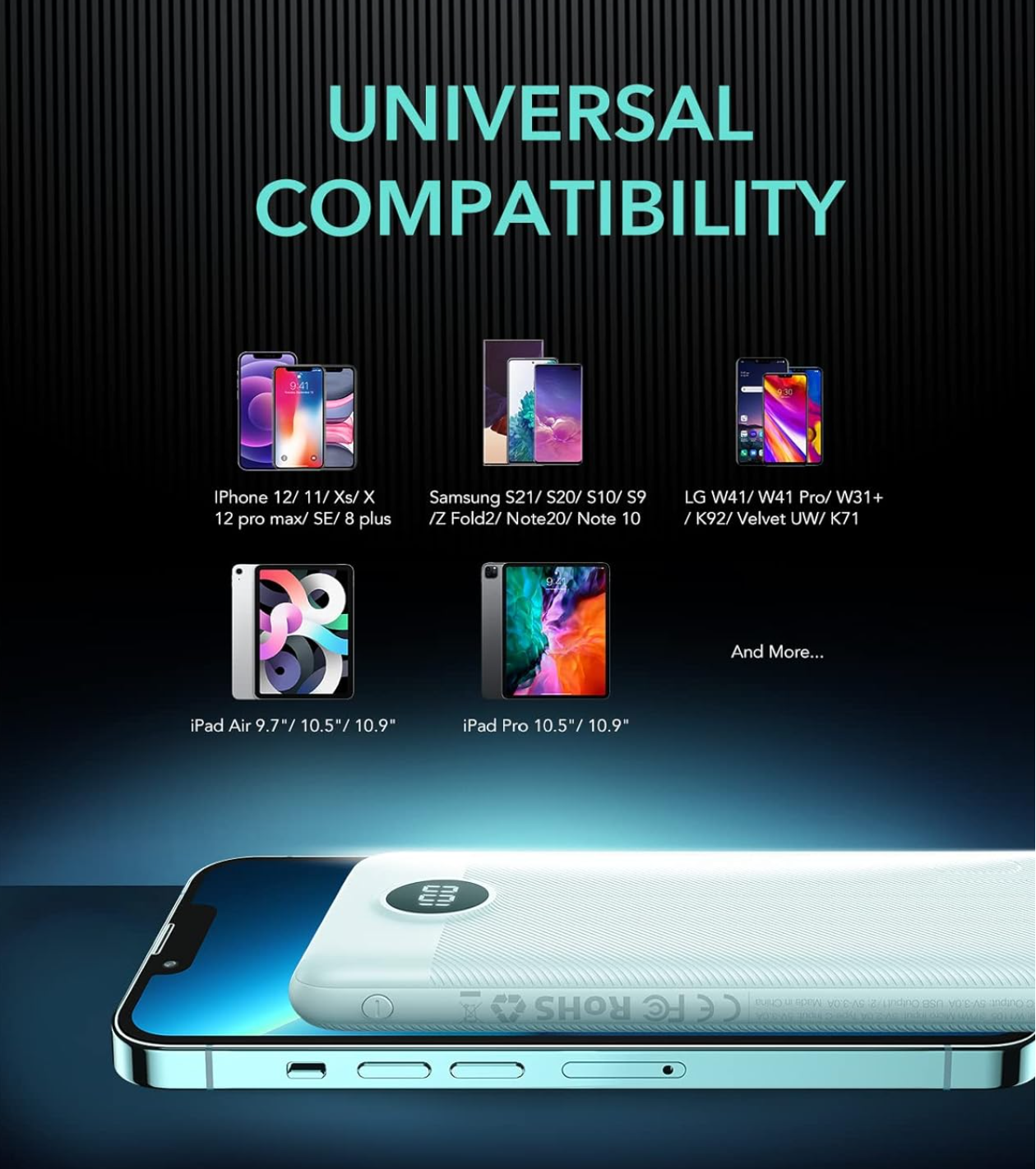 Power Bank 10000mAh, Slimmest Dual Output Portable Charger 充电宝 10000mAh,最薄的双输出便携式充电器